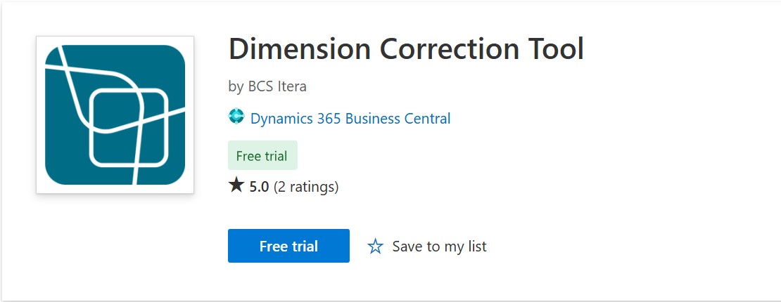 Dimensiooniparandaja Dynamics 365 Business Central äpp