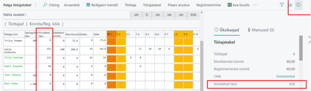 Palga tööajatabel
