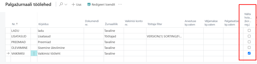 Palgažurnaalist kannete sisestamise hoiatus