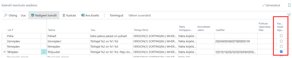 Tööjuubeli kalendriteavituse täiendus