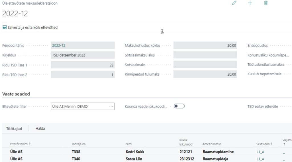 TSD liidetud aruanne