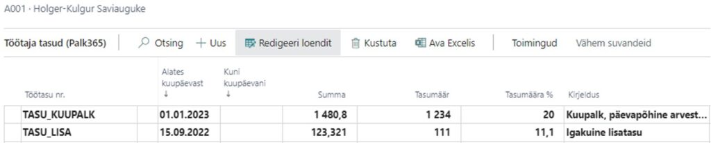 Töötasu arvutus palgamäära ja protsendi alusel