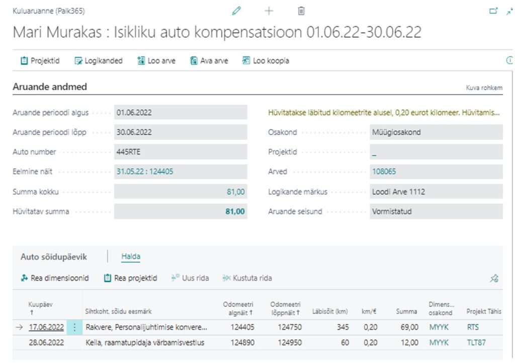 Kuluaruanded Palk365 ja Personal365 iseteenindusportaalis