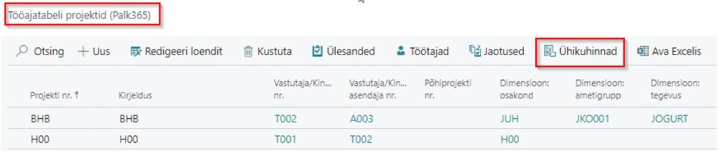 Projektide ühikuhinnad